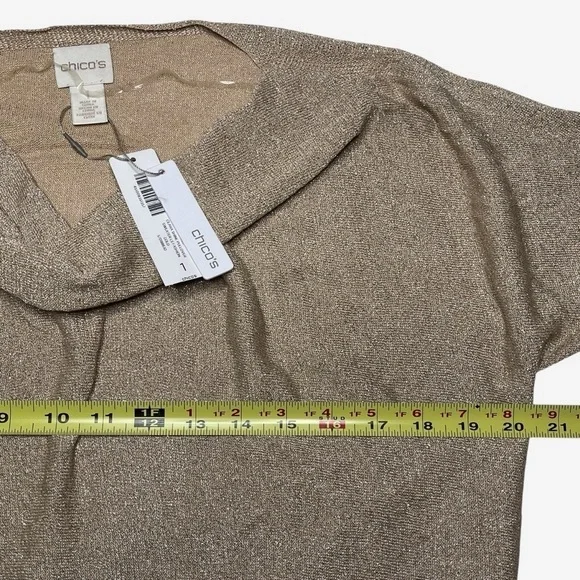 NWT Chicos Ceara Shine Pullover Gold Metallic Cowl Neck Sweater • Size M - Picture 5 of 11